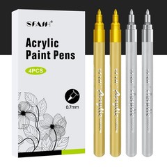 Gold Silver Paint Markers Pens – 4 Pack 0.7MM Fine Tip Metallic Acrylic Mark…
