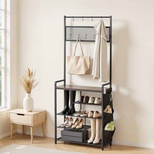 Hall Tree, 70.9 in Coat Rack with Shoe Storage, Freestanding 4-Tier Shoe Rac…