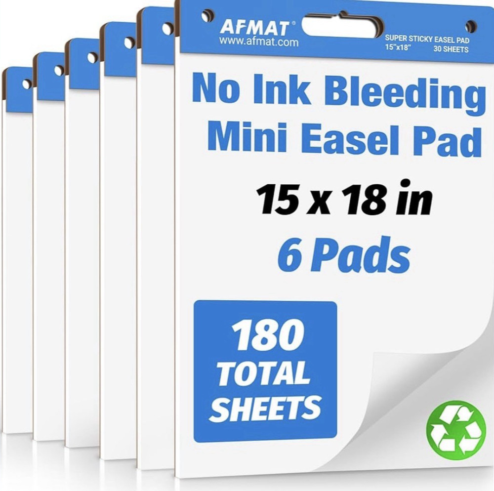 Sticky Easel Pads 15″ x 18″ Flip Chart Paper 6 Pack 180 Sheets Total