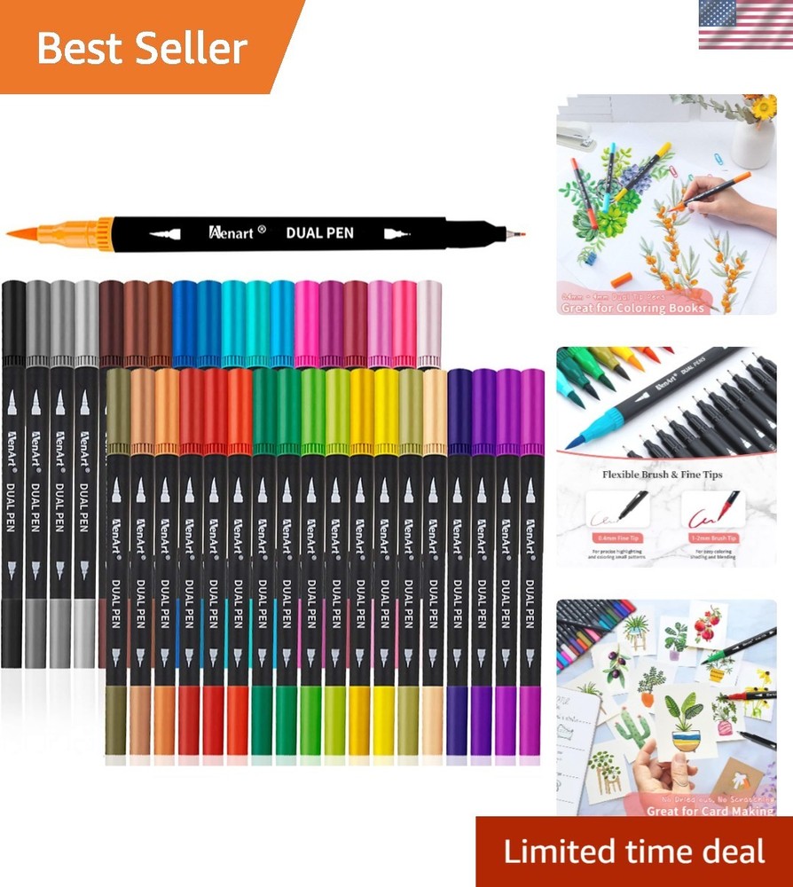 Complete 36-Color Art Marker Set – Water-Resistant Fine & Brush Tips for Artists