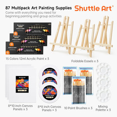 87 Pack Acrylic Painting Kit, Paint Kit with 3 Packs 15-Color Acrylic Paint, 3 W