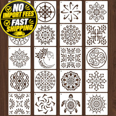 20 Pcs 4×4” Mandala Stencils for Painting on Wood, Floor, 4×4 inches, White
