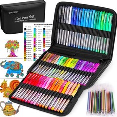 Soucolor Gel Pens for Adult Coloring Books, Deluxe 120 Pack-60 120, Black