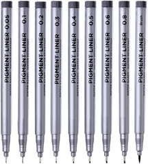 Micro-Pen Fineliner Ink Pens, 9 Pcs Black Micro Fine Point Drawing Pens Waterpro
