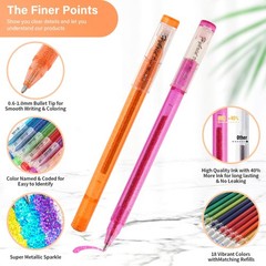 ZSCM 36 Pack Metallic Glitter Gel Pens Set, 18 Colors Sparkle Gel Pens with 1…