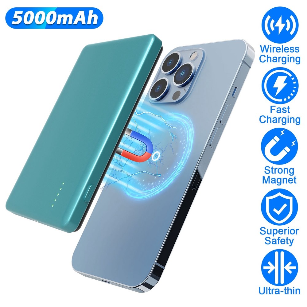 2 In 1 5000mAh 8MM Slim MagSafe Wireless Power Bank PD20W Magnetic Fast Charg…