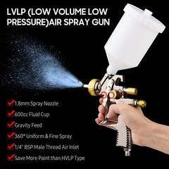 Thunder Tools LVLP 1.8mm Air Spray Gun Kit 600cc Fluid Cup Gravity Feed Air Pain