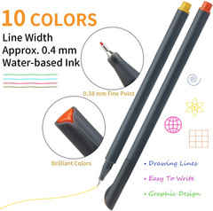 Fineliner Color Pen Set, 0.4Mm Colored Fine Liner Sketch Drawing Pen, Pack of 10