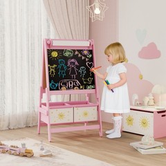 3-in-1 Art Easel for Kids, Double-Sided Kids Easel with Paper Roll, Pink