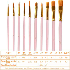 1 Pack Paint Brushes Set, 10 Pcs Nylon Hair Painting Brushes for Watercolor, Oil