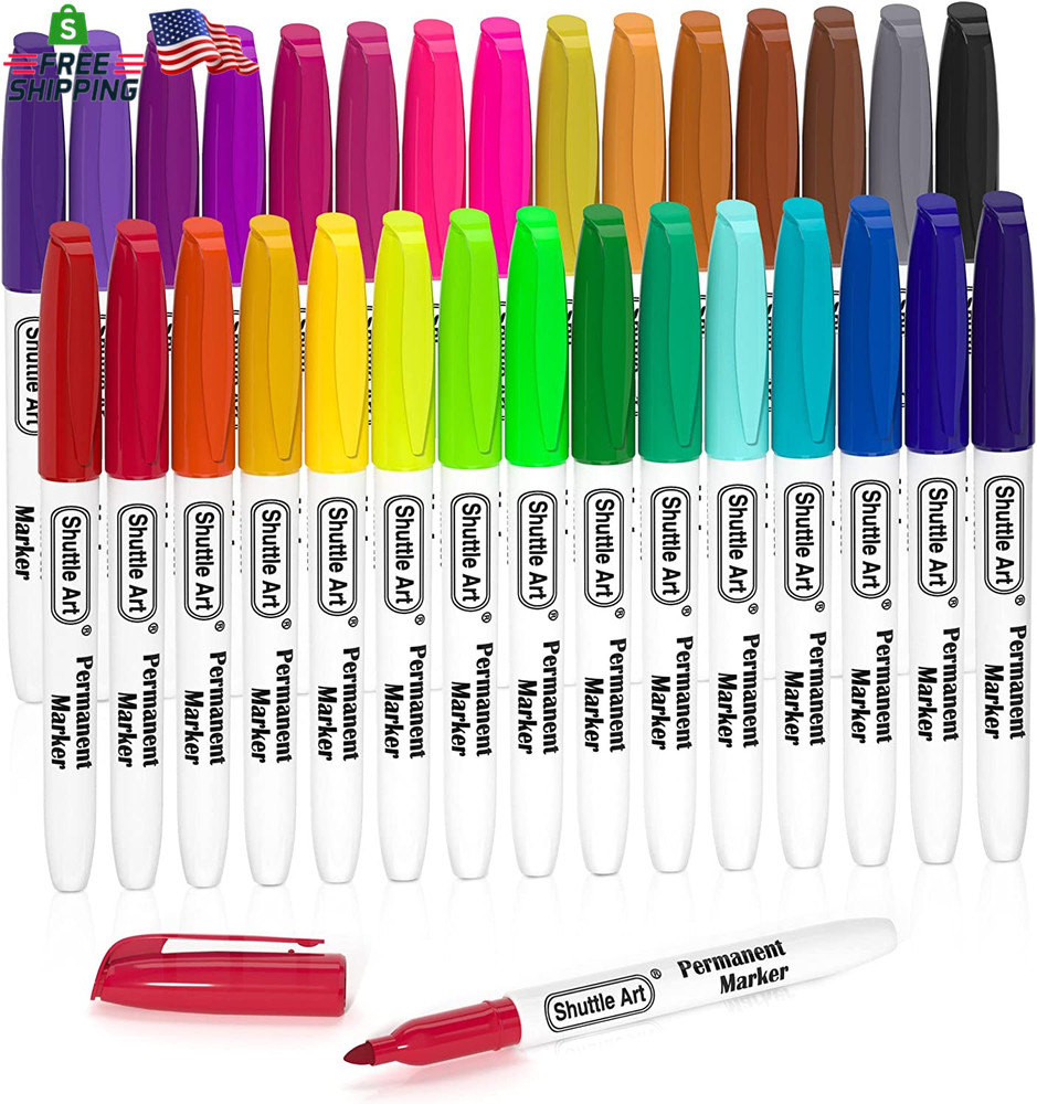 Shuttle Art 30 Colors Permanent Markers, Fine Point, Assorted Colors, Works on P
