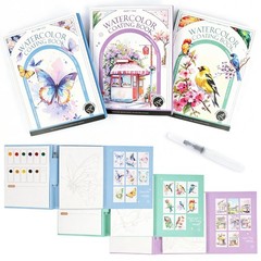 3-Pack Watercolor Painting Books for Adults, All-in-One Kit with Pre-Printed Pag