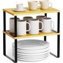 Cabinet Shelf Organizers 2 Pack, Kitchen Counter Rack Shelves Riser, Stackable