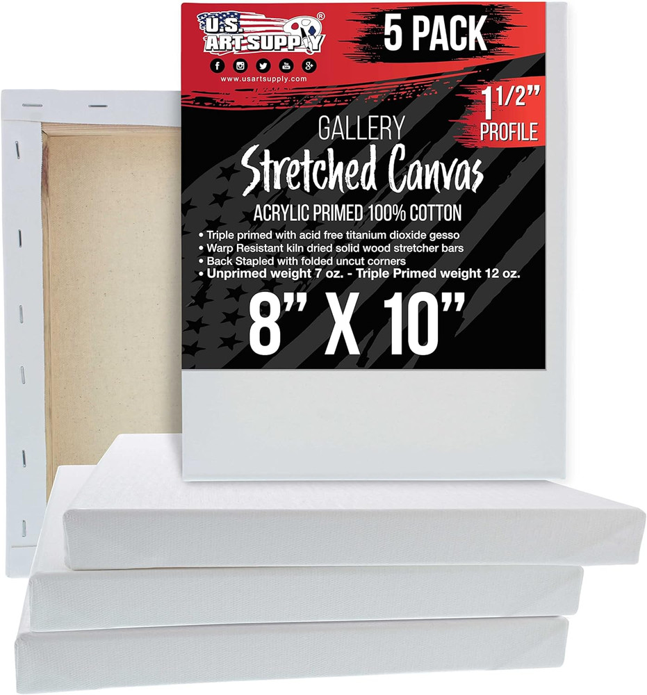Medium Stretched Canvas for Painting 8X10 Inch Gallery Depth 1-1/2″ Thick, 5-Pac