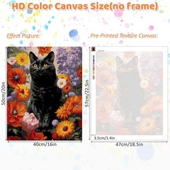 CEOVR Black Cat Paint by Numbers Kit for Adults, Flower FD010-colorful
