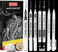 White Ink Pens Set of 7, Fine Point White Gel Pens, Black Brush Tip Acrylic