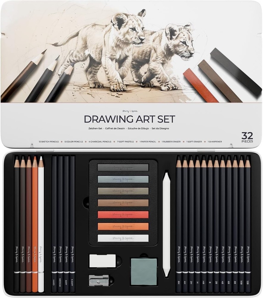 Artist’s Drawing Set – 32pc Art Set for Adults – 12 Graphite Pencils (6H–12B)