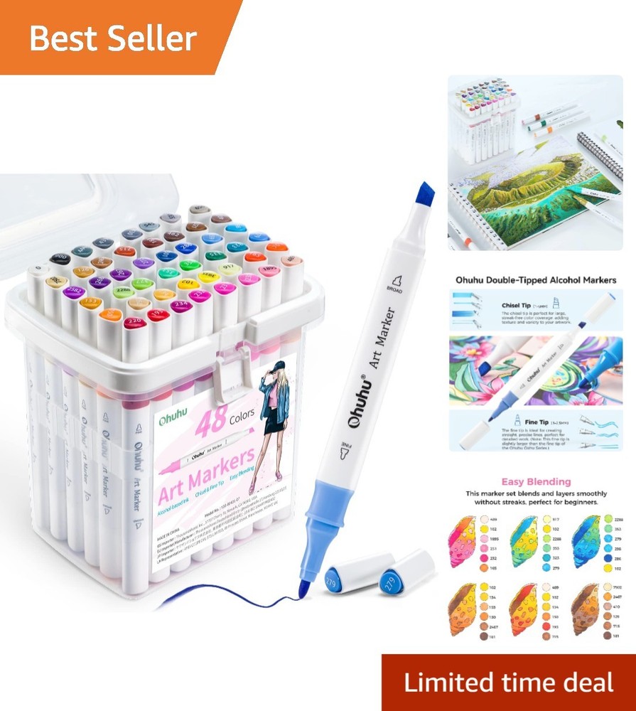 48 Color Alcohol Markers with Ergonomic Triangular Design