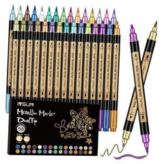 Metallic Marker Pens Dual Tip Acrylic Paint Pens for Black Paper, 30 Colors