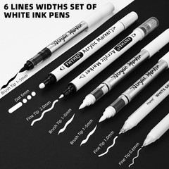 White Gel Pens Set of 7 – White Ink Pen Dual-Tip Acrylic Paint Pen Brush Tip …