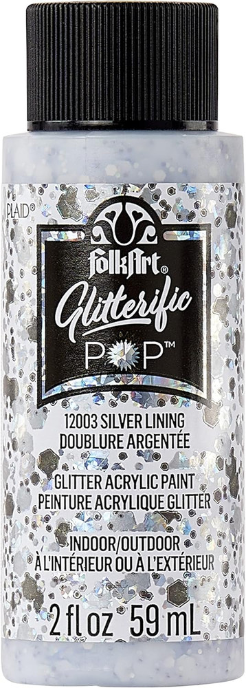 Glitterific Pop Acrylic Craft Paint, Silver Lining 2 Fl Oz Premium Glitter Finis