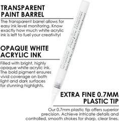 Grabie Black & White Extra Fine Tip Acrylic Paint Marker Set, 6 Black,