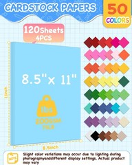 124 PCS Colored Cardstock 8.5″ x 11″, 50 Assorted Colors Construction Paper B…