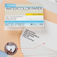MEEDEN Watercolor Paper Block, 100% Cotton 10×7″, Cold Press