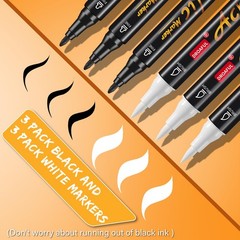 White Black Acrylic Paint Pens Markers, 6 Pc Dual Tips Waterproof Paint Marke…