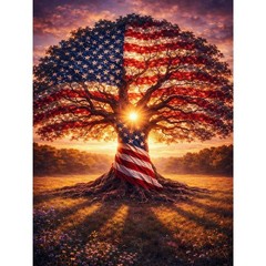 Patriotic Tree of Life Diamond Painting Kit 12x16in 5D Full Drill DIY Decor