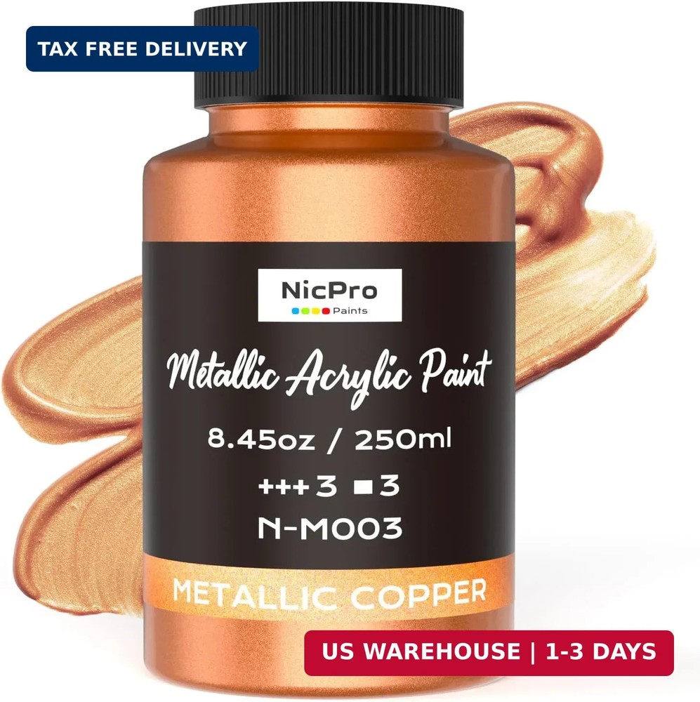 Nicpro Metallic Copper Acrylic Paint, 8.45oz/250ml Large Copper Leaf Paint, Non