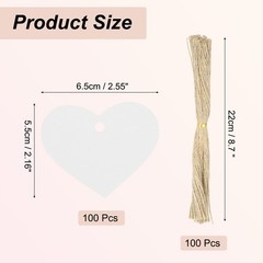 100Pcs Kraft Paper Gift Tags String 2.2 x 2.6 Inch Heart Shape Glittery White