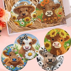8 PCS Cow Diamond Art Coasters Kits with Holder Highland Cow Diamond Painting…