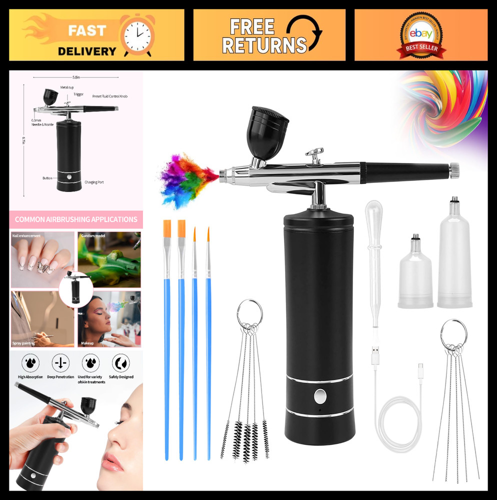 Wireless Airbrush Kit with Compressor – Nail Art, Makeup, Model Painting, Barber