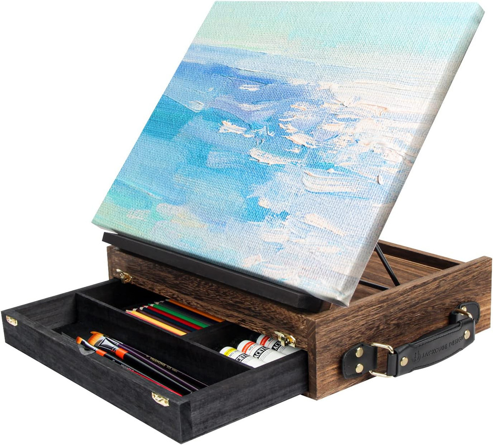 Rustic Wood Adjustable Portable Desktop Table Easel with Storage Drawer- Artist