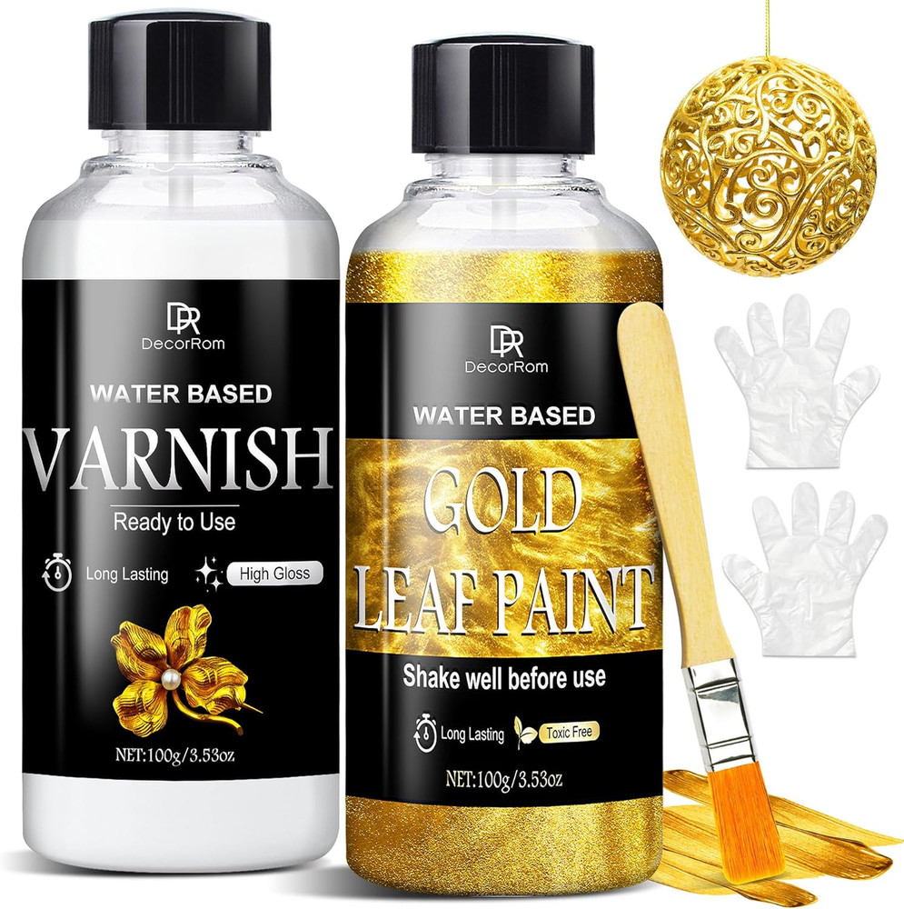 Liquid Gold Leaf Paint Kit – 3.53Oz Ultra Shiny Quick Dry Metallic Gilding Paint
