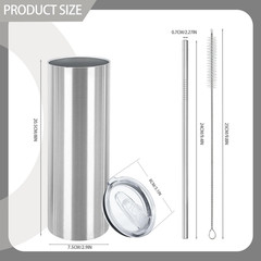 YOUKE OLA 16 Pack Stainless Steel Skinny Tumblers Blank Bulk Straight Double