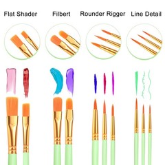 Acrylic Paint Brush Set 6 Packs 60 Pcs for Oil Watercolor Green Color