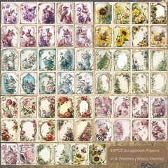 60pcs Vintage Scrapbooking Paper Antique Looking Papers Plants Lost Gardens