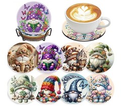 8 PCS Gnome Diamond Art Coasters-Gnomes Diamond Painting Coasters Kits with Hold