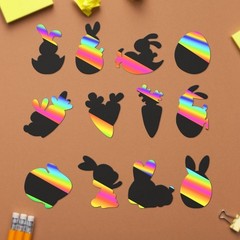 24 PCS Cartoon Bunny Scratch Paper for Easter Halloween Christmas Party