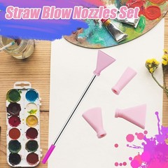 4PCS Stainless Steel Straw Blow Nozzles Set for Acrylic Paint Pouring Pink