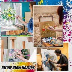 4PCS Stainless Steel Straw Blow Nozzles Set for Acrylic Paint Pouring Pink