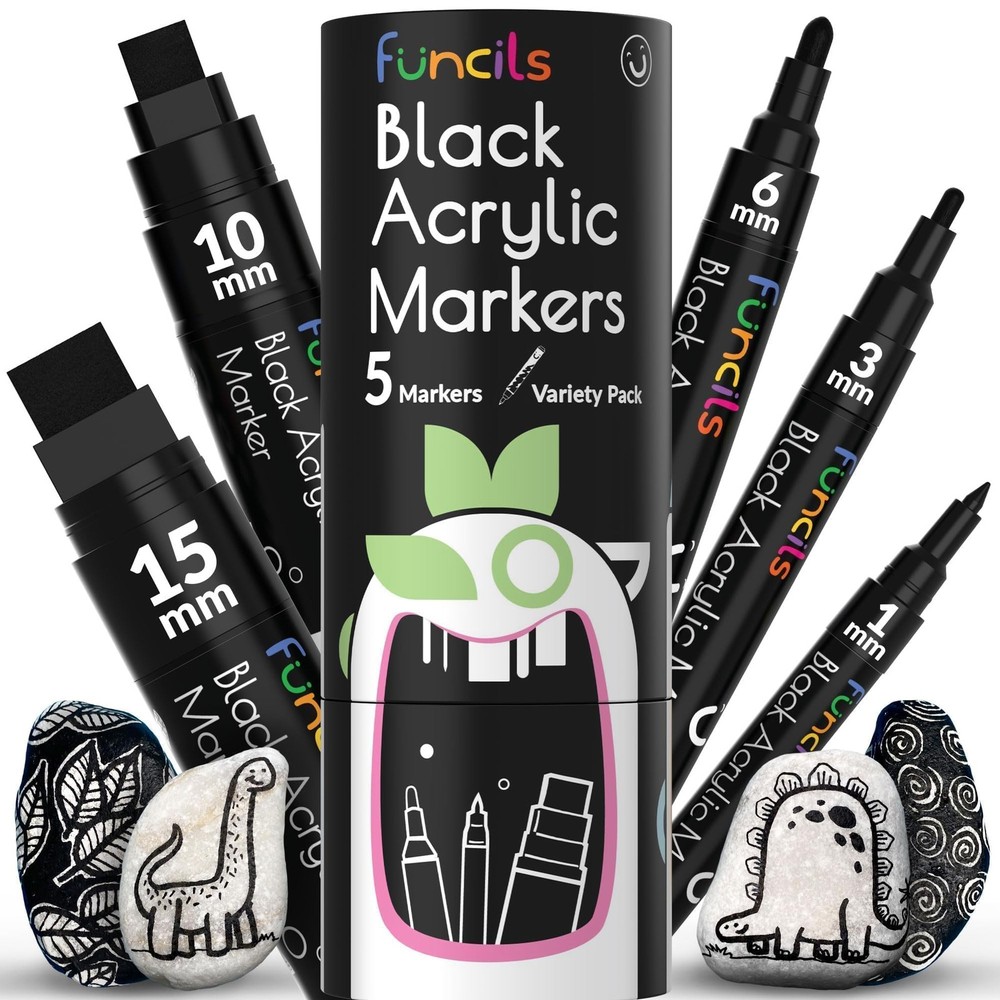 5 Acrylic Black Paint Pen – Fine Tip, Thin Point & Jumbo Pens (1mm, 3mm, 6mm,…