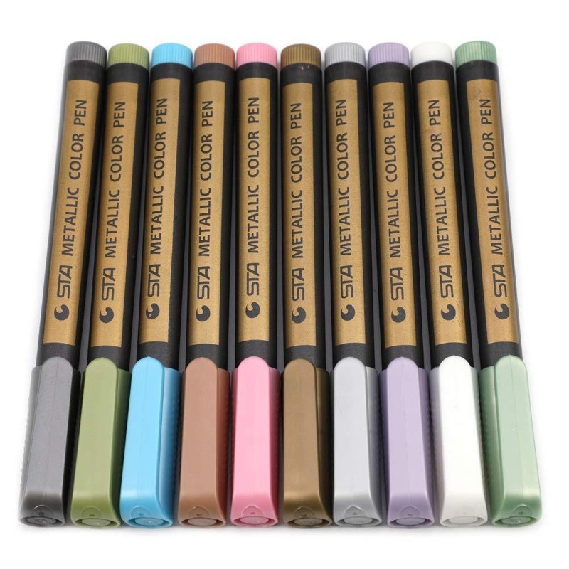 10 Pcs Metallic Marker Pens Colorful Highlighter Student Art Drawing Grffiti Set