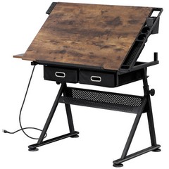 Drafting Table & Stool Set with Adjustable Height with Drawers & Charge Station