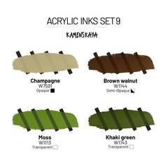 Acrylic Inks For Artists Set Color Combination #9 High Pigment 1 Fl Oz 4 PCS
