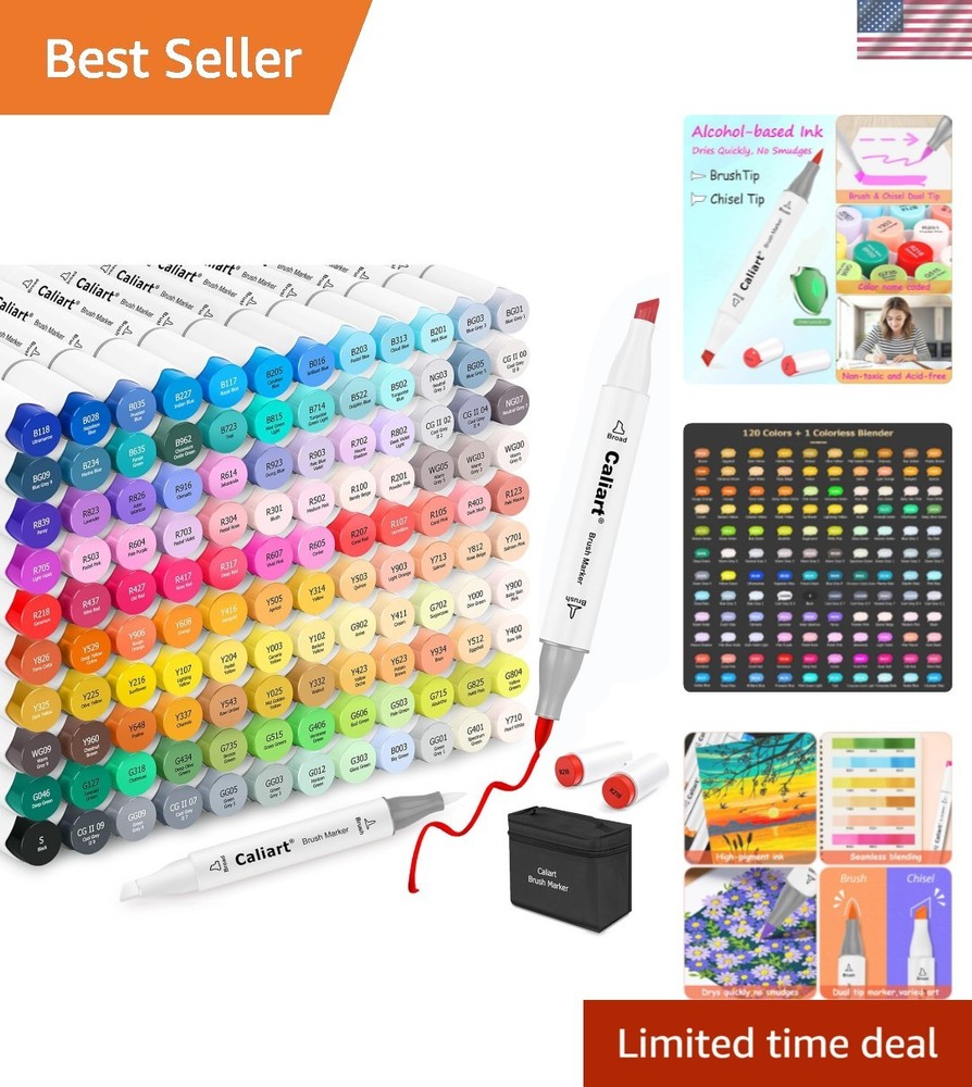 Alcohol Markers Brush Tip – 121 Colors Dual Tip Art Markers Set for Adult Col…