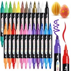 24 Colors Dual Tip Acrylic Paint Markers,Waterproof, Non-Toxic, odorless,