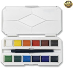 12 Assorted Water Colors Travel Pocket Set- Quality Paint Brush-Easy to Blend…